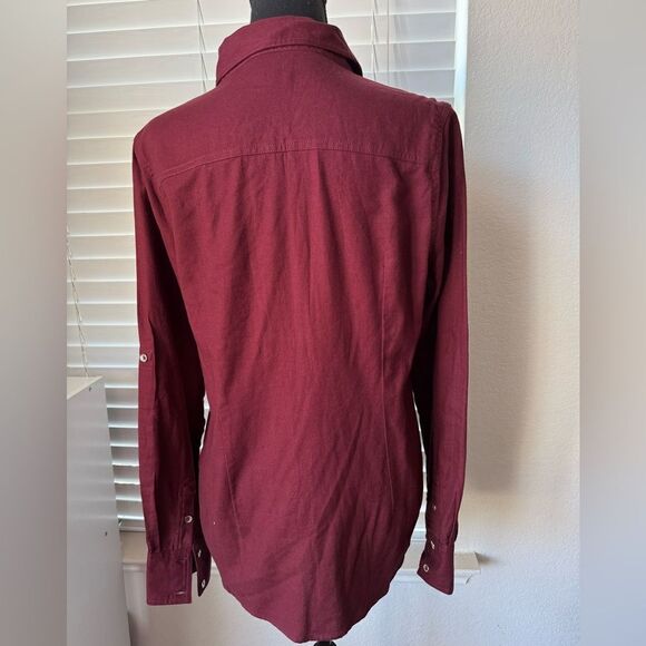 True Religion Utility Shirt Womens L Burgundy Long Sleeve Roll Tab Button Up NWT - Picture 5 of 11